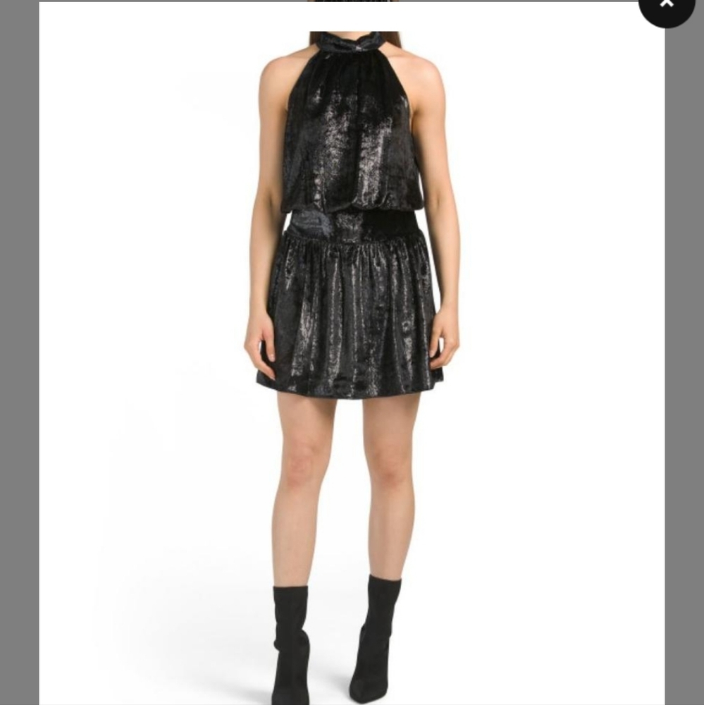 NWOT-Ramy Brook Black Ellin Velvet Halter Cocktail Dress-size Medium